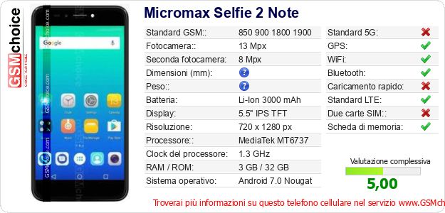Micromax Selfie 2 Note Dati tecnici di telefono cellulare Micromax Selfie 2 Note Dati tecnici di telefono cellulare