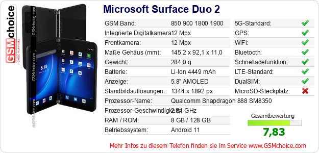Microsoft Surface Duo 2 technische Daten Microsoft Surface Duo 2 technische Daten