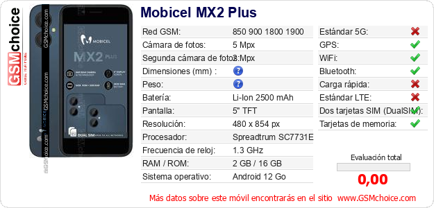 Mobicel MX2 Plus Datos técnicos del móvil Mobicel MX2 Plus Datos técnicos del móvil