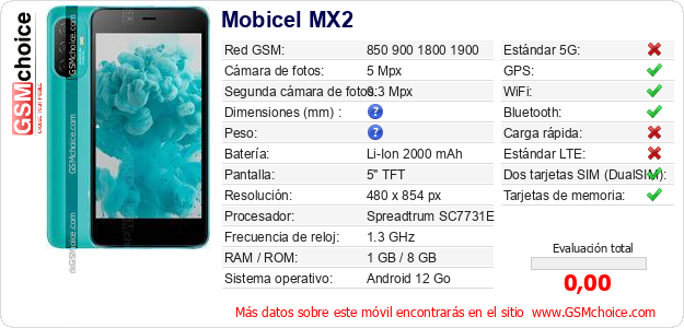 Mobicel MX2 Datos técnicos del móvil 