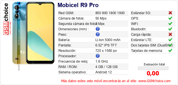 Mobicel R9 Pro Datos técnicos del móvil 