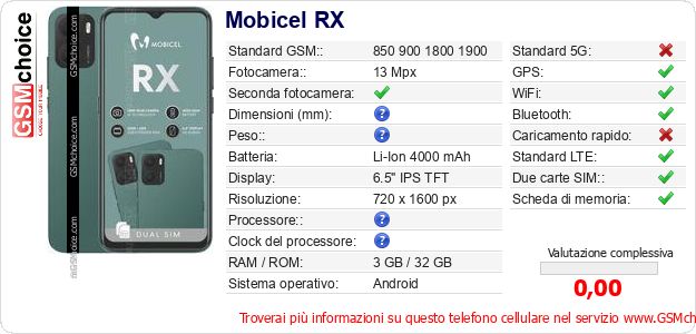 Mobicel RX Dati tecnici di telefono cellulare Mobicel RX Dati tecnici di telefono cellulare