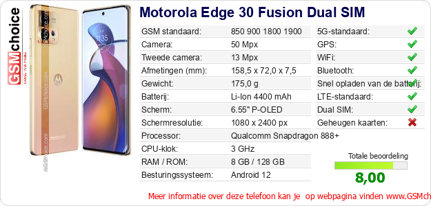 Motorola Edge 30 Fusion Dual SIM Technische gegevens 