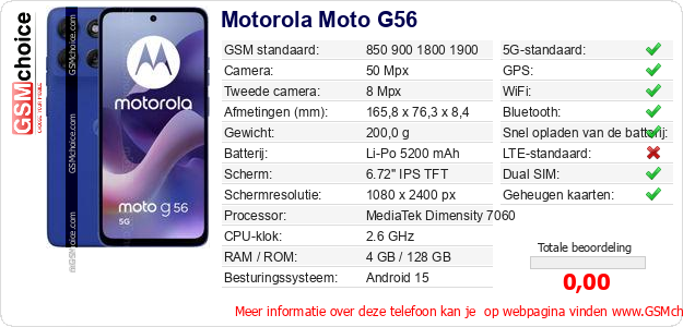 Motorola Moto G56 Technische gegevens 
