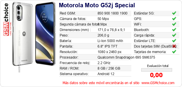 Motorola Moto G52j Special Datos técnicos del móvil 