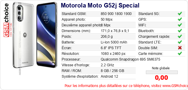 Motorola Moto G52j Special Fiche technique Motorola Moto G52j Special Fiche technique
