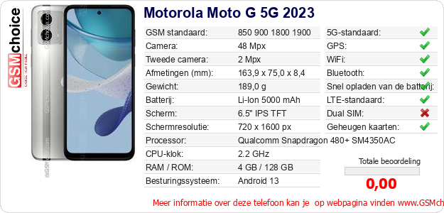 Motorola Moto G 5G 2023 Technische gegevens 