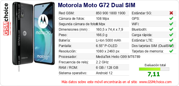 Motorola Moto G72 Dual SIM Datos técnicos del móvil Motorola Moto G72 Dual SIM Datos técnicos del móvil