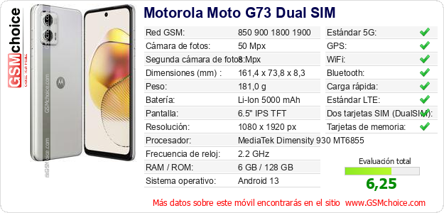 Motorola Moto G73 Dual SIM Datos técnicos del móvil 