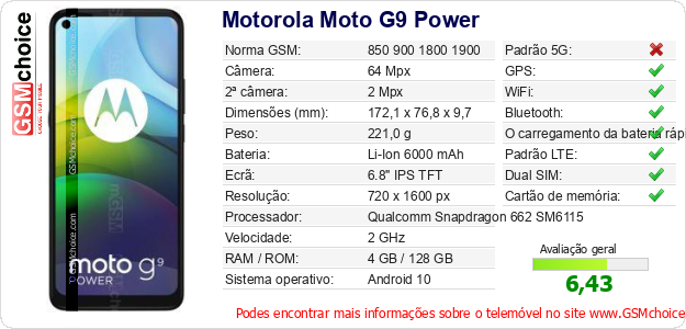 Motorola Moto G9 Power Especificações técnicas do telemóvel Motorola Moto G9 Power Especificações técnicas do telemóvel