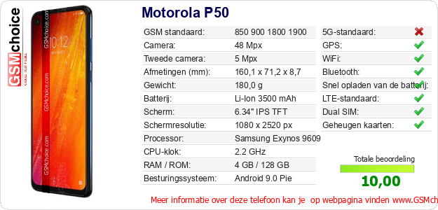 Motorola P50 Technische gegevens 