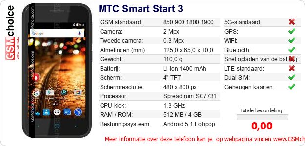 MTC Smart Start 3 Technische gegevens 