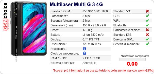 Multilaser Multi G 3 4G Dati tecnici di telefono cellulare Multilaser Multi G 3 4G Dati tecnici di telefono cellulare