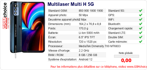 Multilaser Multi H 5G Fiche technique Multilaser Multi H 5G Fiche technique
