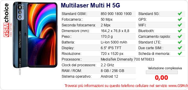 Multilaser Multi H 5G Dati tecnici di telefono cellulare 