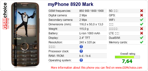 myPhone 8920 Mark 手机技术数据