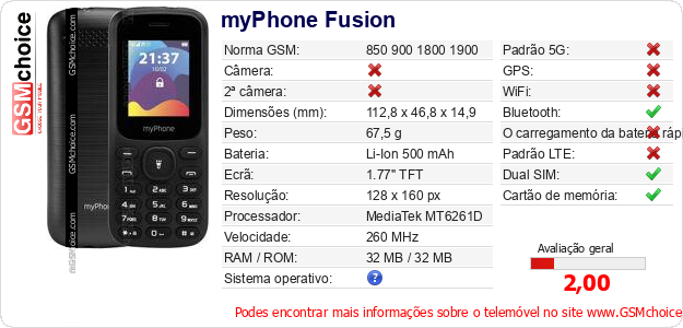 myPhone Fusion Especificações técnicas do telemóvel myPhone Fusion Especificações técnicas do telemóvel
