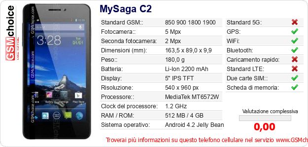 MySaga C2 Dati tecnici di telefono cellulare MySaga C2 Dati tecnici di telefono cellulare