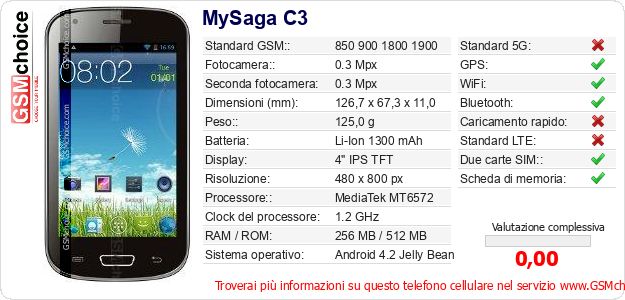 MySaga C3 Dati tecnici di telefono cellulare MySaga C3 Dati tecnici di telefono cellulare