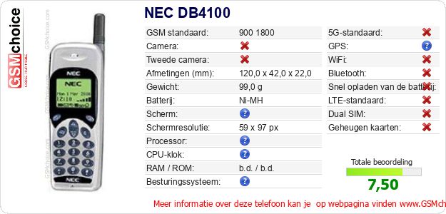 NEC DB4100 Technische gegevens 