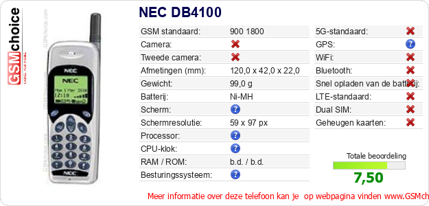 NEC DB4100 Technische gegevens NEC DB4100 Technische gegevens