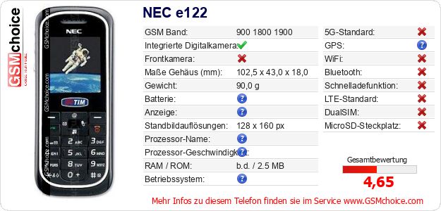 NEC e122 technische Daten NEC e122 technische Daten