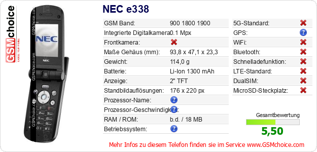 NEC e338 technische Daten NEC e338 technische Daten