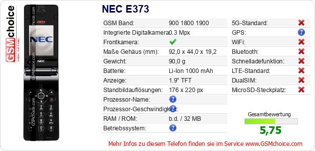 NEC E373 technische Daten NEC E373 technische Daten