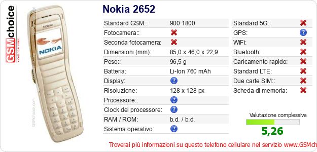 Nokia 2652 Dati tecnici di telefono cellulare Nokia 2652 Dati tecnici di telefono cellulare