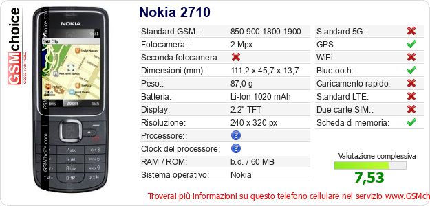Nokia 2710 Dati tecnici di telefono cellulare Nokia 2710 Dati tecnici di telefono cellulare