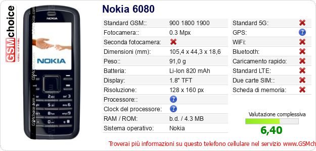 Nokia 6080 Dati tecnici di telefono cellulare Nokia 6080 Dati tecnici di telefono cellulare