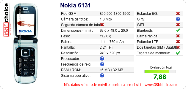 Nokia 6131 Datos técnicos del móvil 