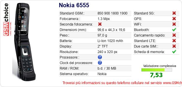Nokia 6555 Dati tecnici di telefono cellulare Nokia 6555 Dati tecnici di telefono cellulare