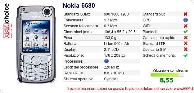 Nokia 6680 Dati tecnici di telefono cellulare 