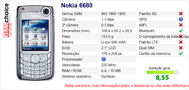 Nokia 6680 Especificações técnicas do telemóvel Nokia 6680 Especificações técnicas do telemóvel