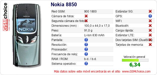 Nokia 8850 Datos técnicos del móvil Nokia 8850 Datos técnicos del móvil