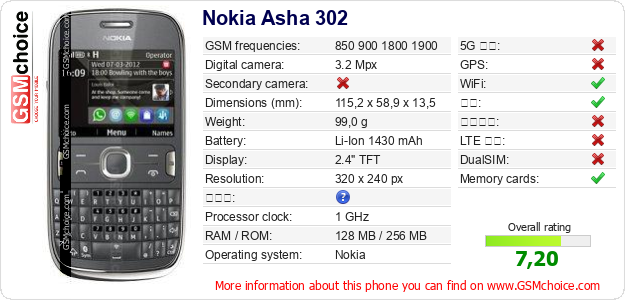 Nokia Asha 302 手机技术数据