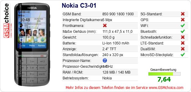 Nokia C3-01 technische Daten Nokia C3-01 technische Daten