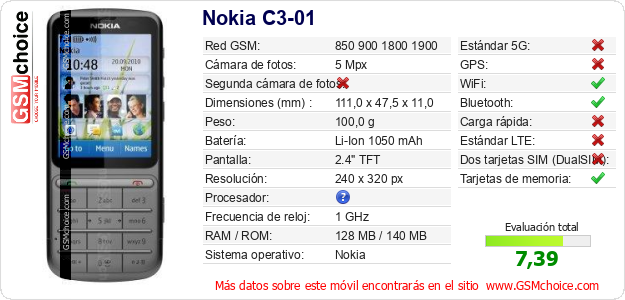 Nokia C3-01 Datos técnicos del móvil Nokia C3-01 Datos técnicos del móvil