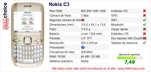 Nokia C3 Datos técnicos del móvil Nokia C3 Datos técnicos del móvil