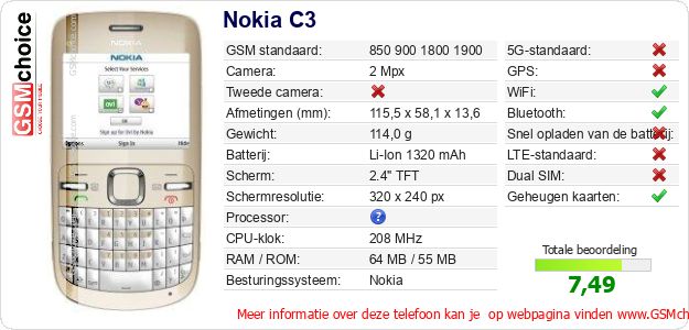 Nokia C3 Technische gegevens Nokia C3 Technische gegevens