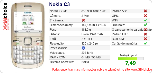 Nokia C3 Especificações técnicas do telemóvel Nokia C3 Especificações técnicas do telemóvel