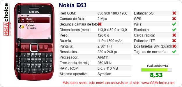 Nokia E63 Datos técnicos del móvil Nokia E63 Datos técnicos del móvil