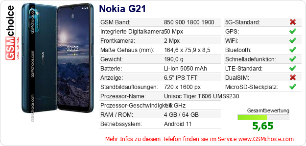 Nokia G21 technische Daten Nokia G21 technische Daten