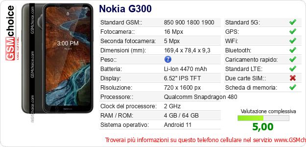 Nokia G300 Dati tecnici di telefono cellulare Nokia G300 Dati tecnici di telefono cellulare