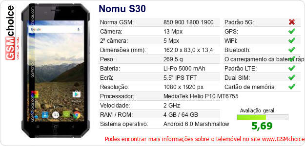 Nomu S30 Especificações técnicas do telemóvel Nomu S30 Especificações técnicas do telemóvel