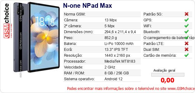 N-one NPad Max Especificações técnicas do telemóvel 