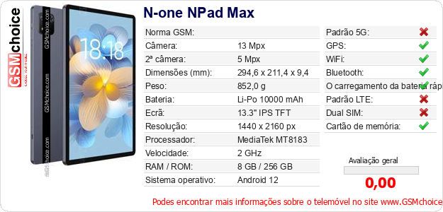 N-one NPad Max Especificações técnicas do telemóvel 