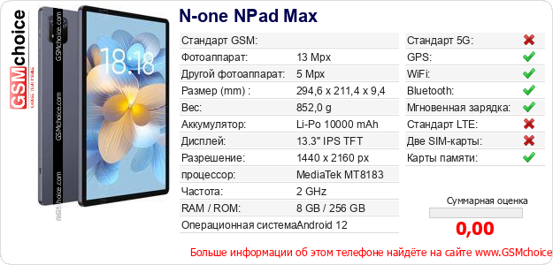 N-one NPad Max Технические данные телефона N-one NPad Max Технические данные телефона