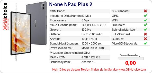 N-one NPad Plus 2 technische Daten N-one NPad Plus 2 technische Daten